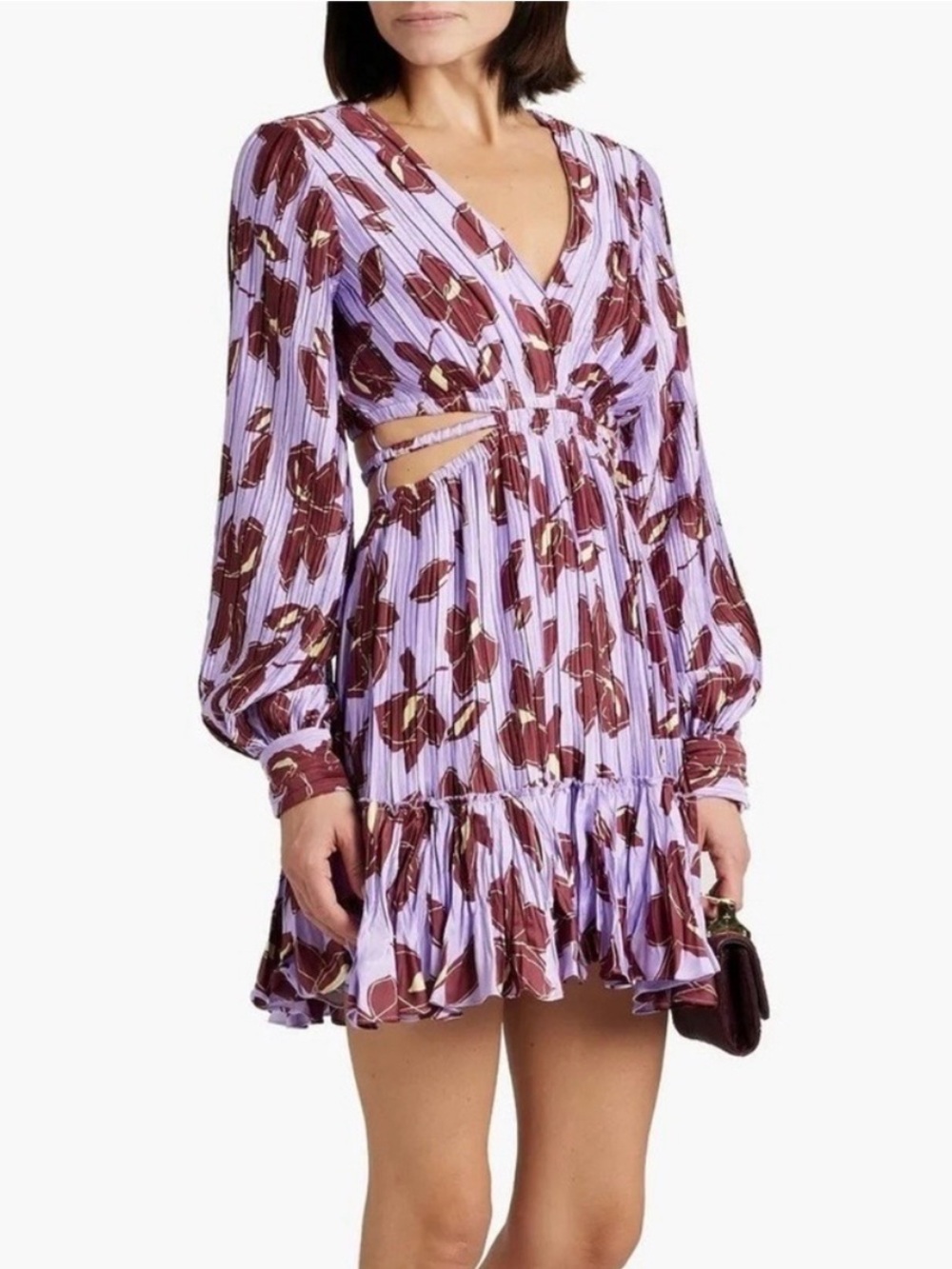 Jonathan Simkhai Londyn Collage Floral Print Long Sleeve Cutout Dress Medium